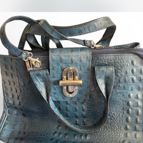 Genuine Croc Embossed Leather Double Zip Wallet – Made In Italy - Blue - Picture 3 of 16